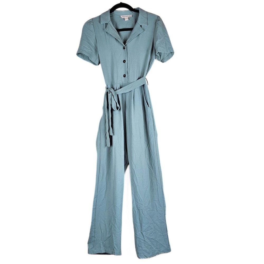 Monteau Los Angeles Blue Jumpsuit Wide Leg Button Down Shirt Collar S